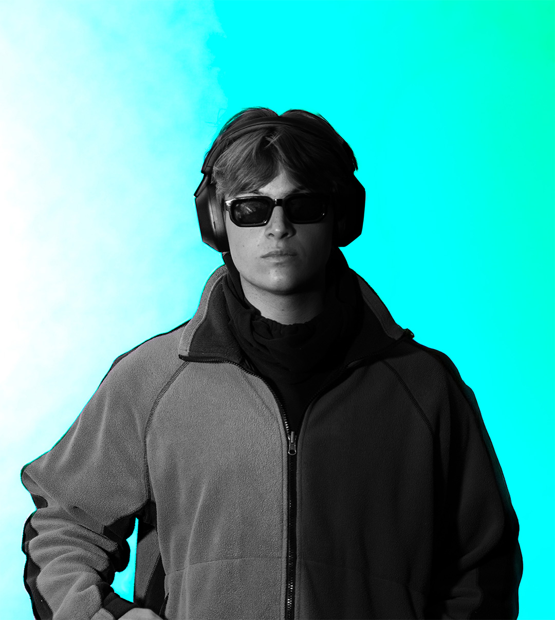 Mike blue and white background